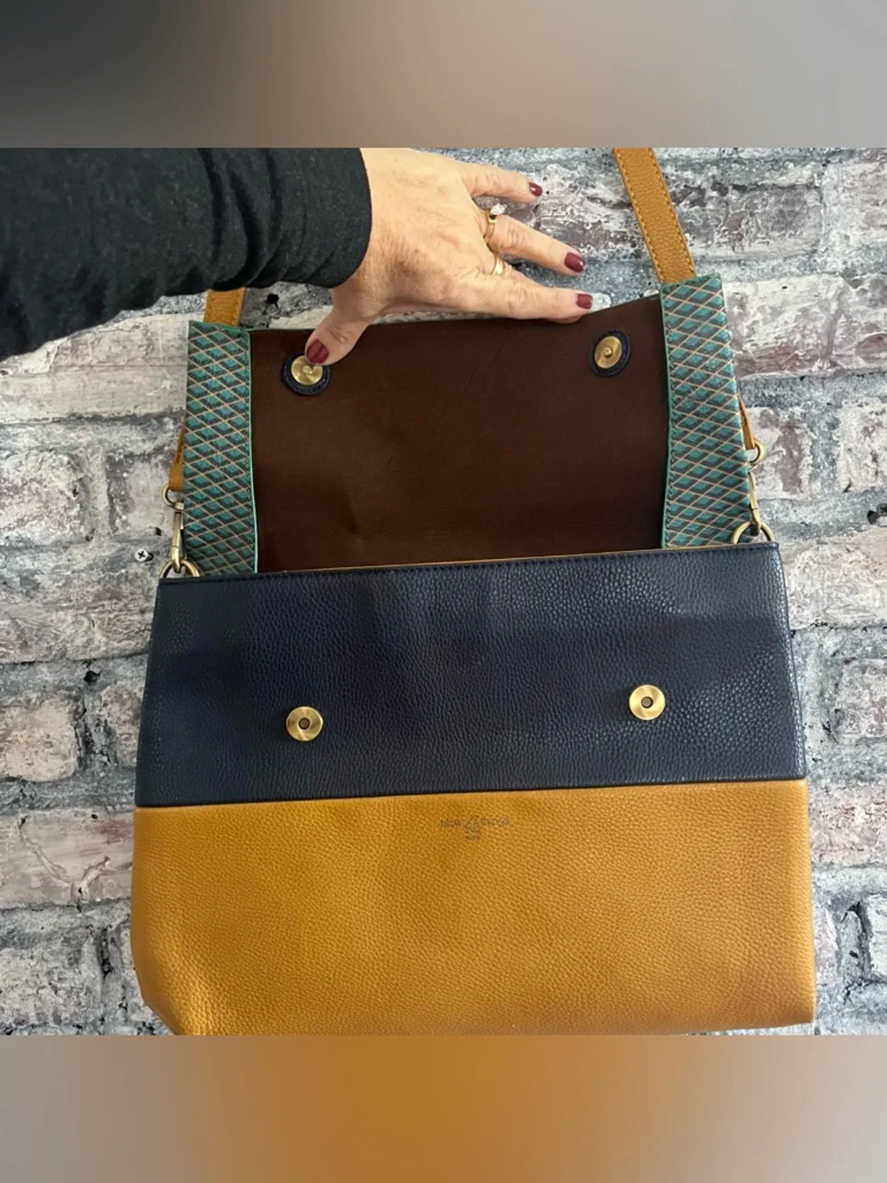 Nice things Paloma S 2-Tone Mustard and Green Crossbody Bag Adjustable Strap New - Picture 5 of 13